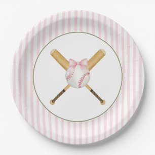 Pink Stripe Baseball Paper Plate
