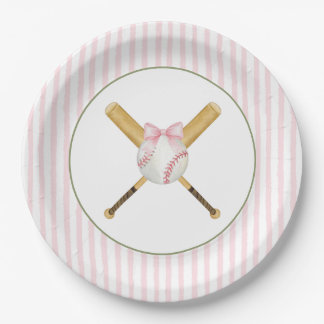 Pink Stripe Baseball Paper Plate