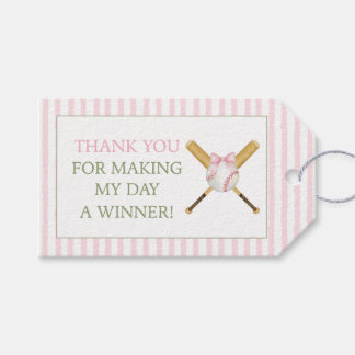 Pink Stripe Baseball Thank You Gift Favour Card Tags