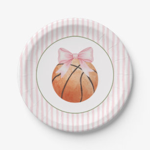 Pink Stripe Basketball Paper Plate