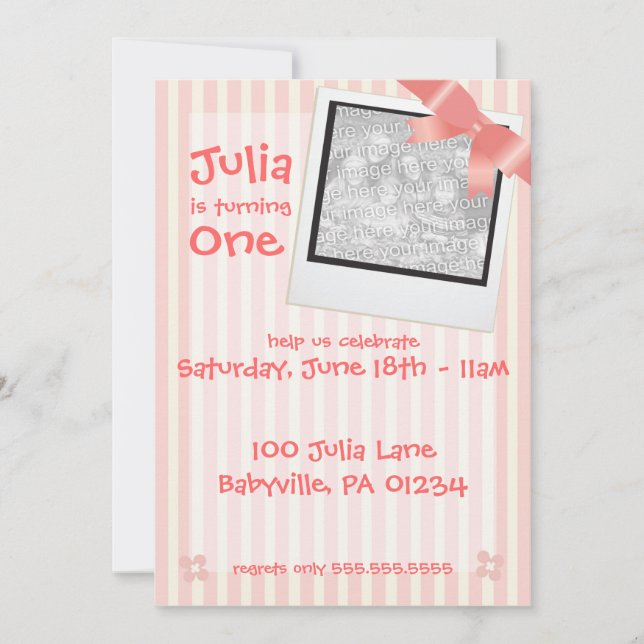 Pink Stripe Birthday Party Invitation Car (Front)