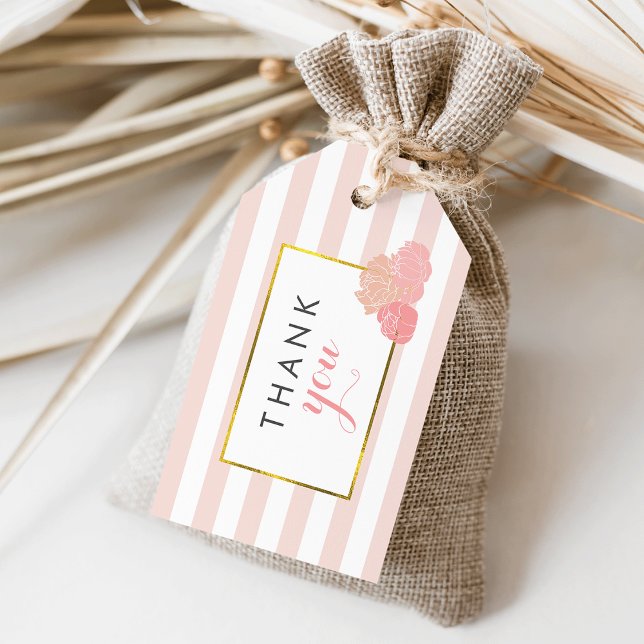 Pink Stripe & Blush Peony Bridal Shower Favour Tag (Creator Uploaded)