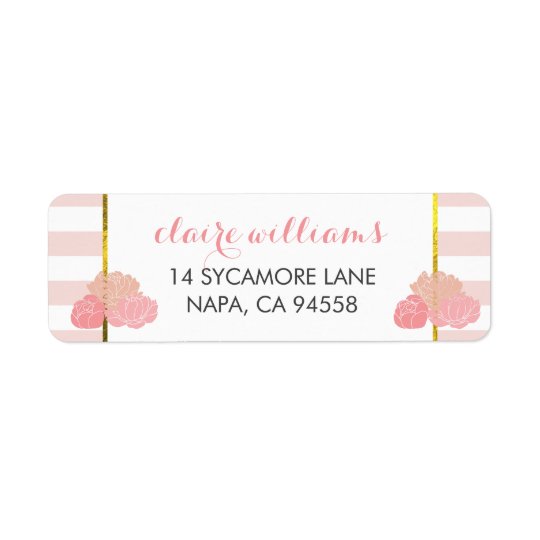 Pink Stripe & Blush Peony Return Address Labels