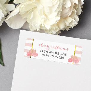 Pink Stripe & Blush Peony Return Address Labels