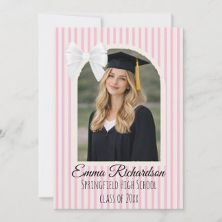 Pink Stripe Bow Graduation Invitation