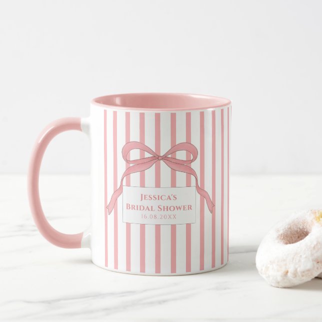 Pink Stripe Bow Monogram Mug (With Donut)