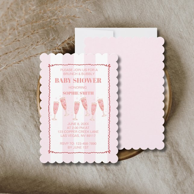 Pink Stripe Brunch & Bubbly Baby Shower Invitation (Creator Uploaded)