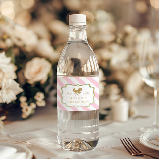 Pink Stripe Carousel Themed Water Bottle Labels