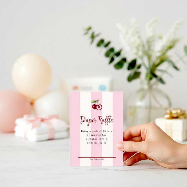 Pink Stripe Cherry Accent Diaper Raffle  Enclosure Card (Creator Uploaded)