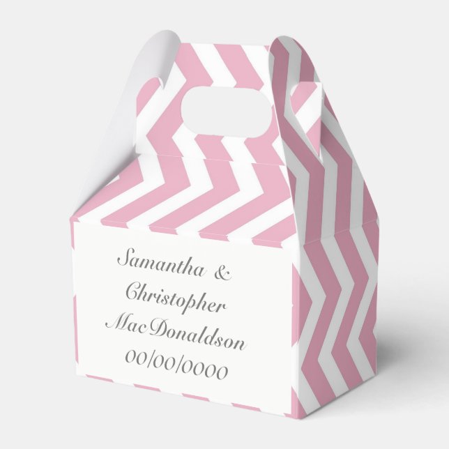 Pink stripe chevron wedding favour box (Back Side)