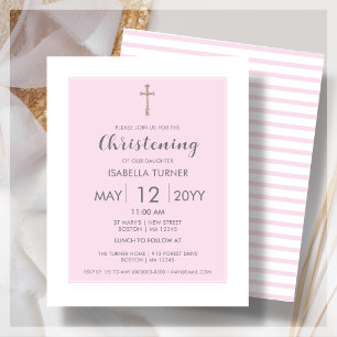 Pink Stripe   Christening Budget Invitation
