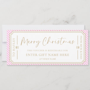 Pink Stripe Christmas Gift Voucher Card