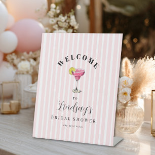 Pink Stripe Cocktail Bridal Shower Party Pedestal Sign