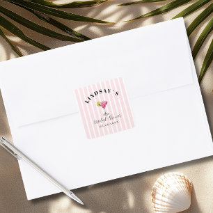 Pink Stripe Cocktail Bridal Shower Square Sticker