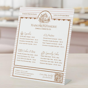 Pink Stripe Cupcake Pastry Bakery Menu Price List Pedestal Sign