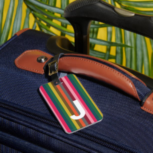 Pink Stripe Customisable Initial Luggage Tag