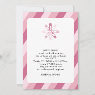 Pink Stripe Diaper Pin Baby Announcement