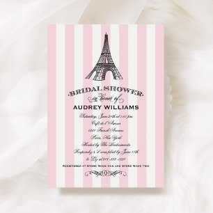 Pink Stripe Eiffel Tower Wedding Bridal Shower Invitation