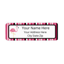 Pink Stripe Flamingo Return Address Label
