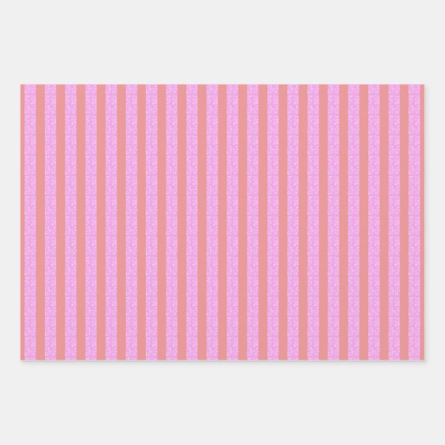 Pink Stripe Flat Sheet Gift Wrapping Paper (Front)
