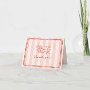 Pink Stripe Floral Wedding Thank You Card