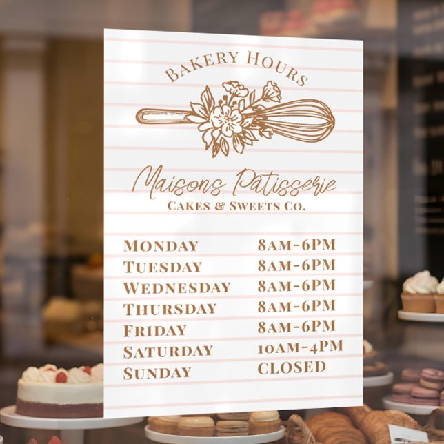 Pink Stripe Floral Whisk Bakery Shop Store Hours (Pink Stripe Floral Whisk Bakery Shop Store Hours Window Cling)