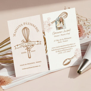 Pink Stripe Floral Whisk Pastry Cakes Bakery Chef Business Card
