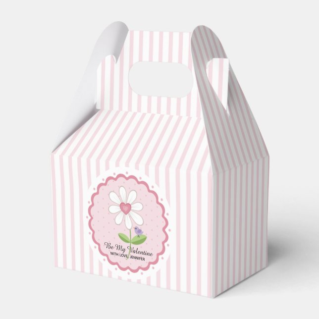 Pink Stripe Flower and Heart Valentine Favour Box (Front Side)