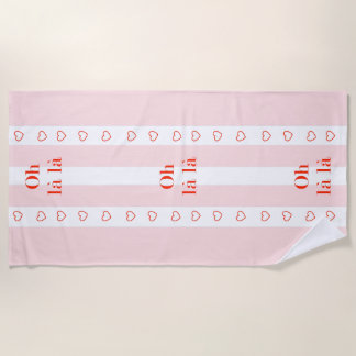 Pink Stripe French Theme Slogan Beach Towel