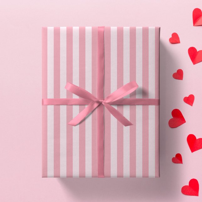 Pink Stripe Girly Striped Preppy Girl Minimalist Wrapping Paper (Creator Uploaded)