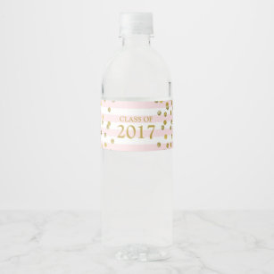 Pink Stripe Gold Confetti Class of 2017 Graduation Water Bottle Label