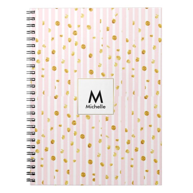Pink Stripe & Gold Dots Notebook (Front)