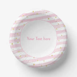 Pink stripe gold glitter dots birthday party guest paper plate