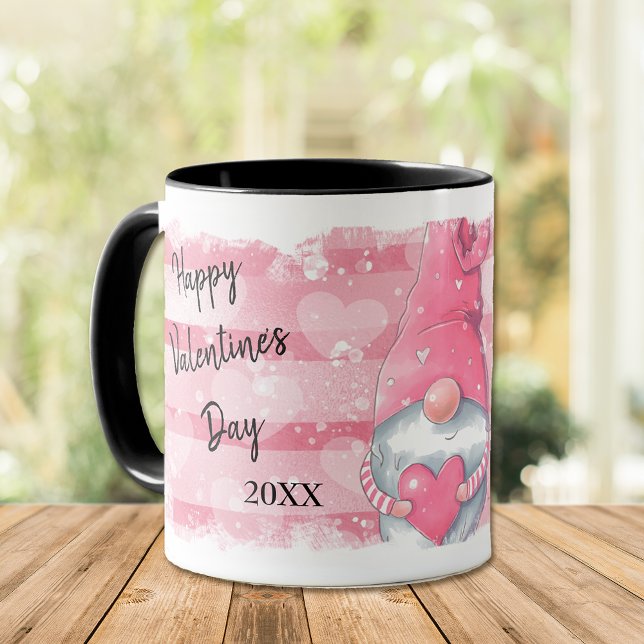 Pink Stripe Heart Gnome Valentine Mug (Creator Uploaded)
