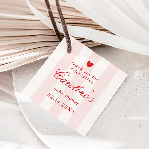 Pink Stripe Heart Valentine Baby Shower Favour Tags