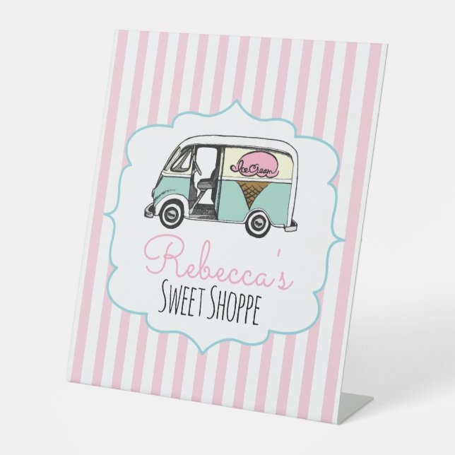 Pink Stripe Ice Cream Birthday Sign (Front)