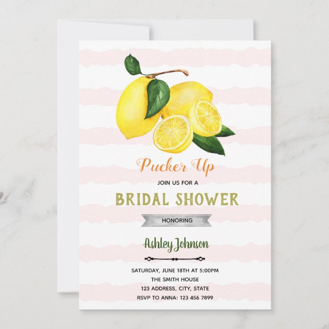 Pink stripe lemonade theme invitation (Front)