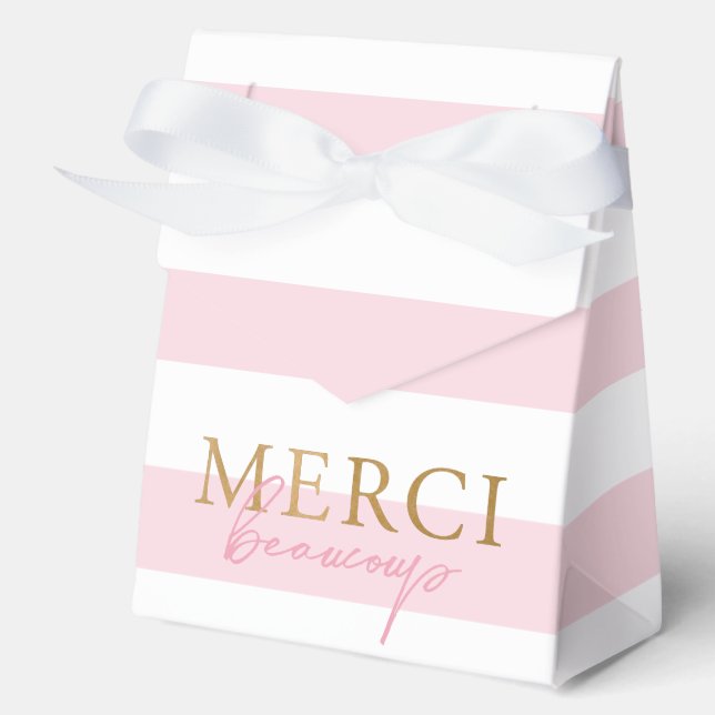 Pink Stripe Merci Beaucoup  Favour Box (Front)