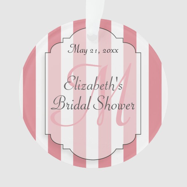 Pink Stripe Monogram Initial Personalised Ornament (Front)