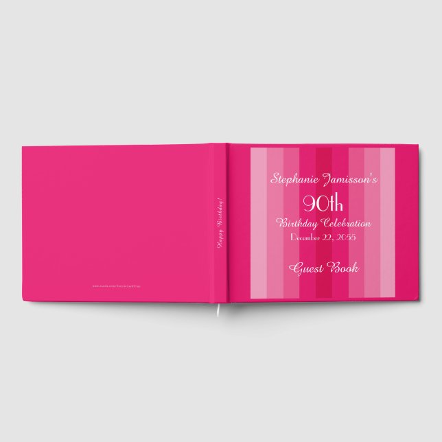 Pink Stripe, Name, 90th Birthday Party Memory Guest Book (Full)