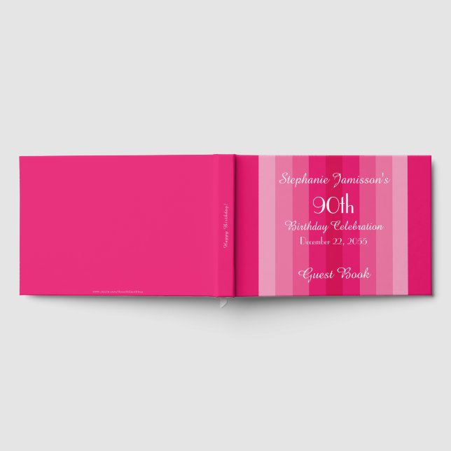 Pink Stripe, Name, 90th Birthday Party Memory Guest Book (Full)