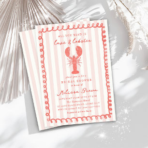 Pink Stripe Nautical Lobster Bridal Shower Invitation