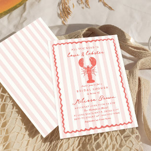 Pink Stripe Nautical Lobster Bridal Shower Invitation