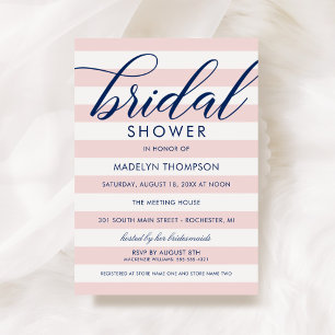 Pink Stripe Navy Wedding Bridal Shower Invitation