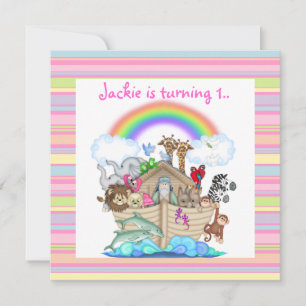 PINK STRIPE NOAHS ARK INVITATION