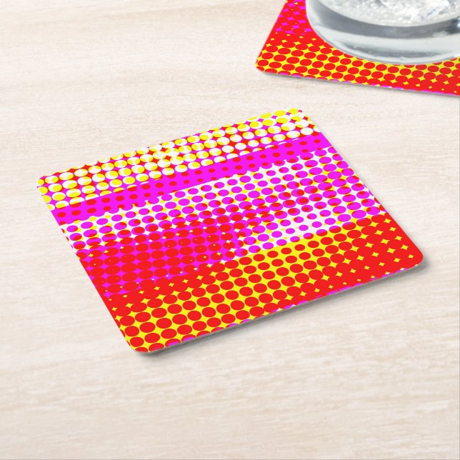Pink Stripe Pattern Square Paper Coaster (Angled)