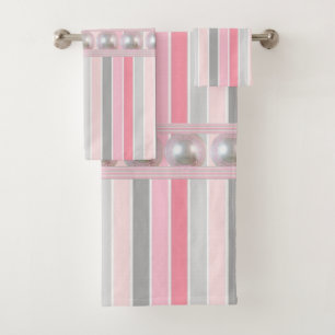 Pink Stripe Pearls Bathroom Towel Sets