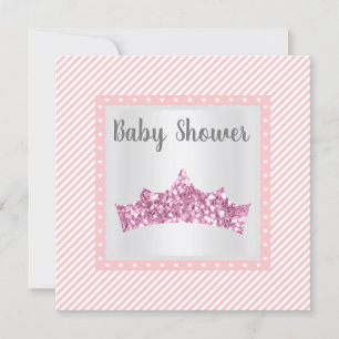 Pink Stripe Princess theme baby shower Invitation