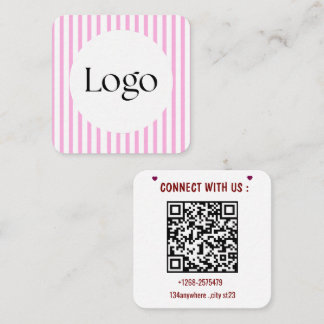 Pink Stripe QR Code Business Card | Custom Logo