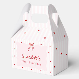 Pink Stripe Red Heart Little Sweetheart Birthday Favour Box